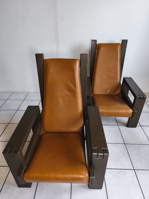 Fauteuils Lounge Sculpturaux en Cuir Années 80 Style Pierre Chapo – stoelen fauteuils, Leather, Wood (photo 2 of 7)