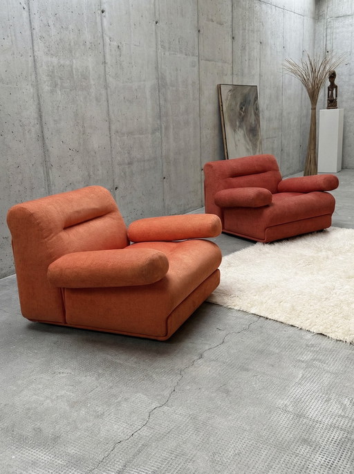 2x COR “CONCHA” JO OTTERPOHL LOUNGESTOEL ORANJE-RODE STOF JAREN 60