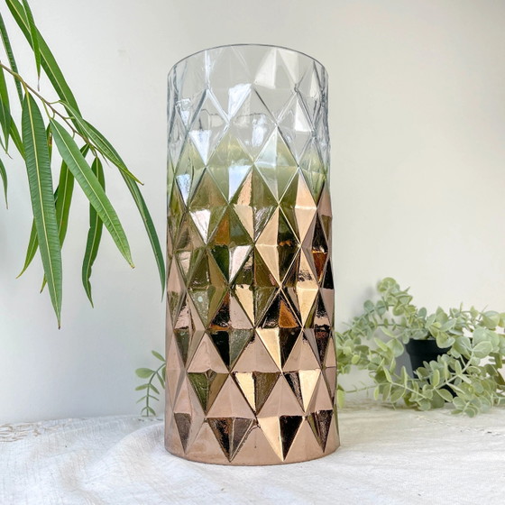Vintage Glass Vase with Rose Gold Gradient Geometric Pattern (photo 6 of 12)