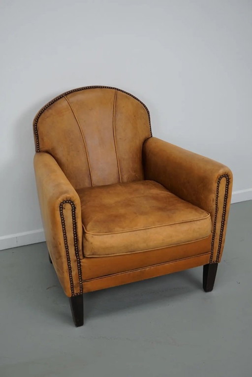 Poltrona da club vintage in pelle color cognac olandese