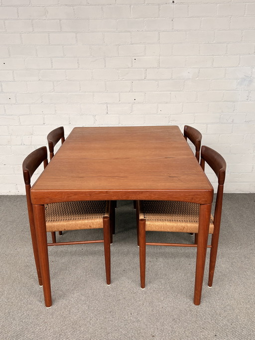 Bramin, table de design danois avec rallonge et 4 chaises