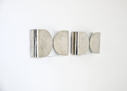 Applique Foglio in metallo cromato di Tobia & Afra Scarpa per Flos, anni '60, set di 2