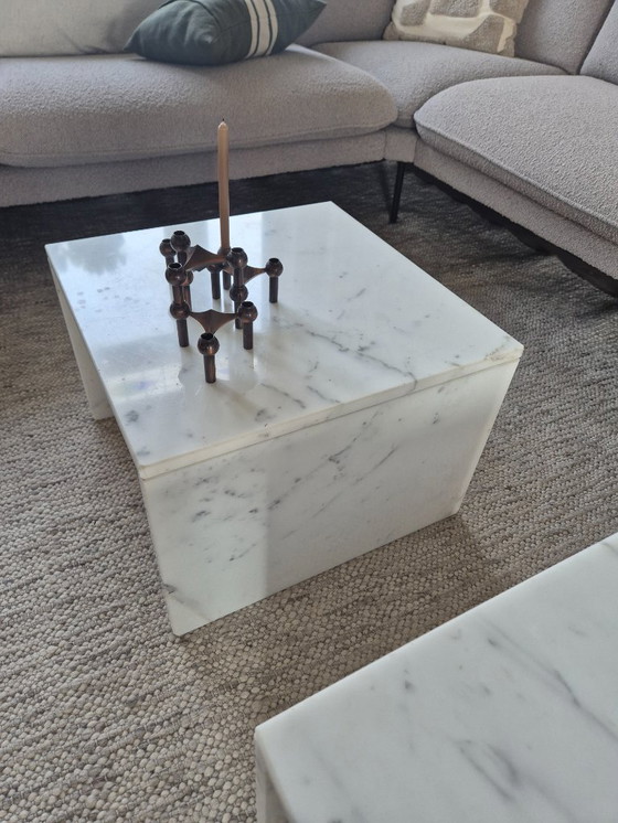 Image 1 of 2x vintage Carrara marble coffee tables