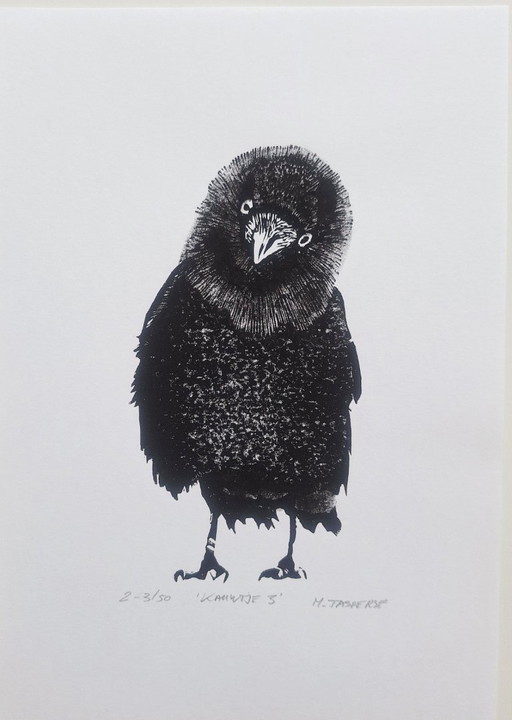 Linoprint 'Kauwtje'