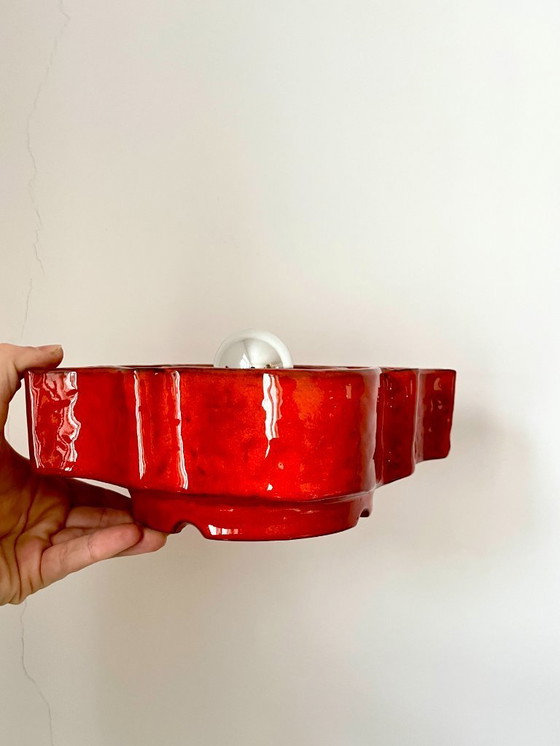 Image 1 of Applique murale vintage Hustadt Leuchten Fat Lava en céramique rouge, Allemagne, 1970