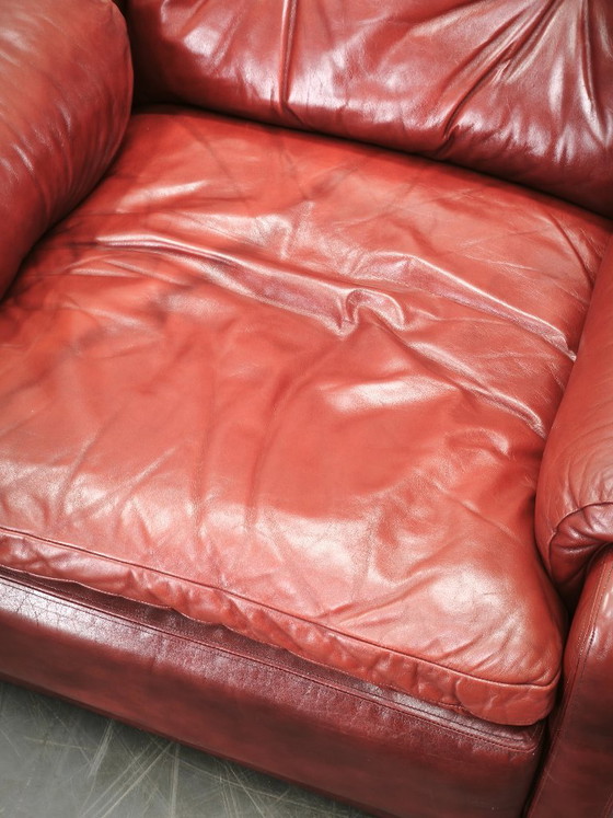 Jaren 70 Deense Moderne Rode Leren Lounge Fauteuil, Scandinavisch Design, Leer, Rood, Vintage (foto 9 van 15)