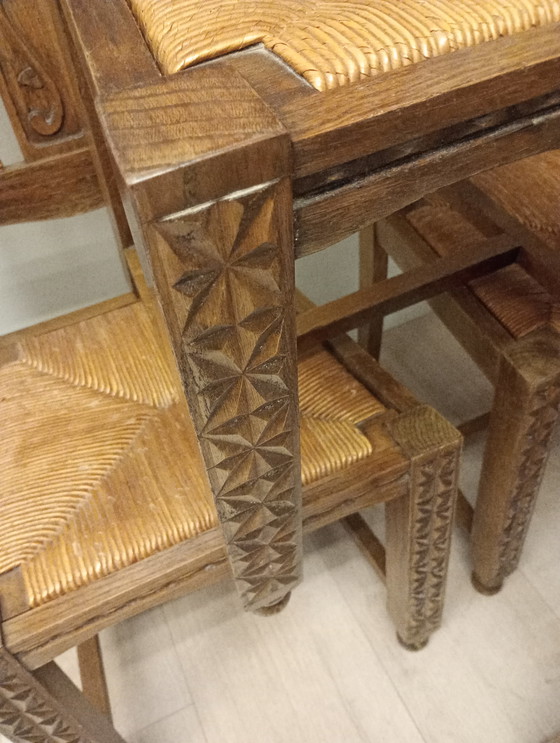 Image 1 of 6 x brutalist stoelen eik Baskisch vintage