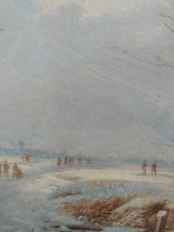 Charmante vintage reproductie van het schilderij "Hollandse winterscène" naar een werk van A.G. Jacobsen. (photo 5 of 15)