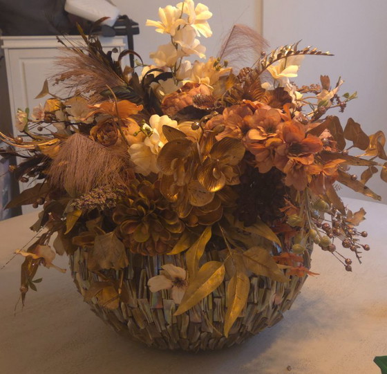 Set di tre vasi con fiori artificiali ed erba della Pampa, Altro, Beige, Hollywood Regency (foto 3 di 5)