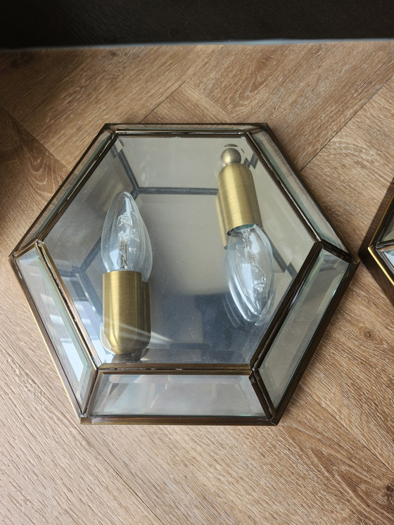 Image 1 of 2 lampade vintage sfaccettate in vetro colorato