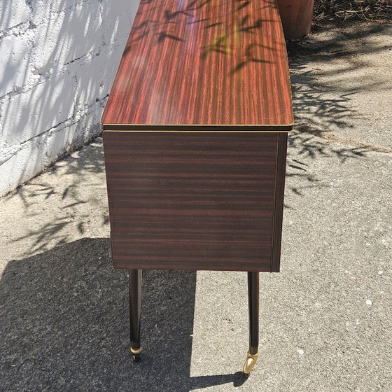 Image 1 of Mid-Century Formica Bar Trolley - Bar Cabinet - Mahogany Style - 60s
