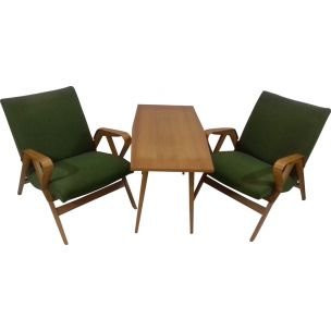 Image 1 of Vintage wood and green fabric living room set by Tatra Pravenec, Czechoslovakia 1960