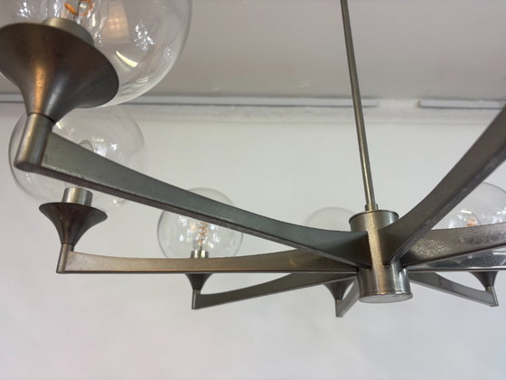 Image 1 of Lampada a 6 bracci in metallo con rivestimento in vetro - Anni '60