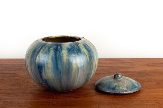 Image 1 of Pot En Grès Émaillé Céramisé De Couleur Bleue, Époque Art-Déco Par Roger Guérin Années 1930