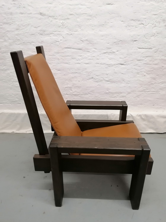 Image 1 of Brutalist style armchair, wood and leather, 70s