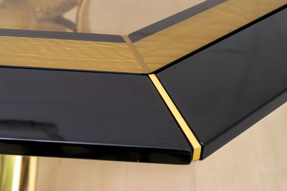 Image 1 of Pierre Cardin Octagonal Dining Table Black Lacquer with Brass Inserts and Base