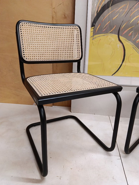 Image 1 of ALIVARMVSEVM 104. SET of 2 CESCA B32 Chairs (NEW) in Black Frame Limited Edition 