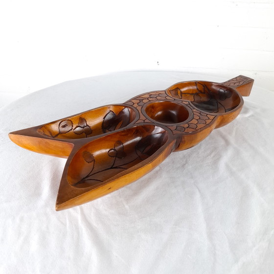 Image 1 of Vassoio porta snack in legno vintage con scomparti, anni '70