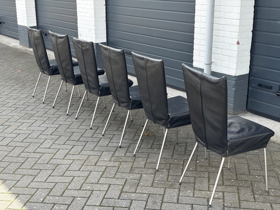 Orea Stoelen 6 Stuks – Label van den Berg, Eetkamerstoelen, Leather, Chrome (photo 2 of 17)