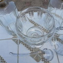 Unique crystal glass bowl with two decanters.