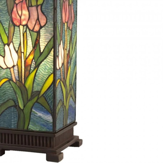 Square Tiffany Art Nouveau table lamp, Crystal, Glass, Blue (photo 2 of 3)
