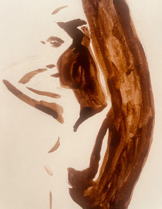 Monochrome Painting Brown Earth Wabi Sabi Female Portrait “Play of Shadows” – Paintings & Drawings, Paper (photo 6 of 8)