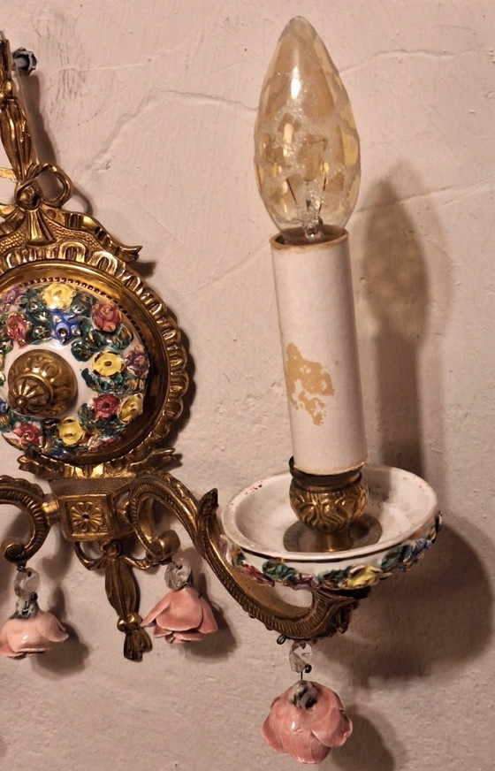 Image 1 of Applique da parete in ceramica e ottone in stile boho spagnolo di metà secolo