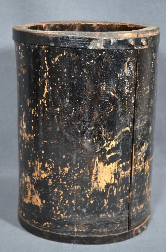 Late 19th Century Important Black Lacquered Bamboo Pot With Polychrome Character Decoration – Plant pot (photo 5 of 12)