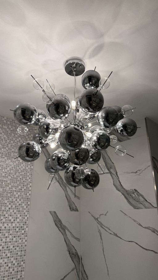 Näve Sputnik chandelier — chrome & glass, model 70264
