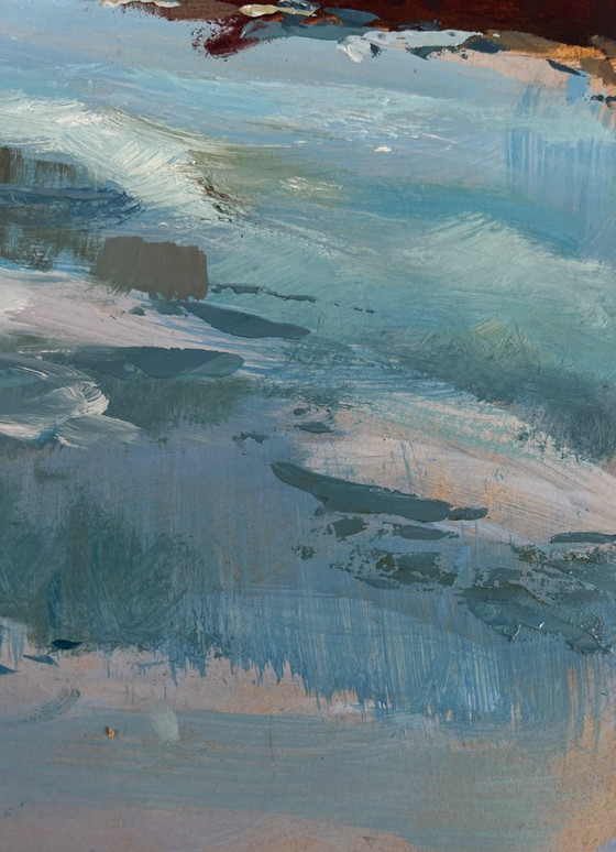 Image 1 of Original Oil Painting Snow Field Landscape Frozen winter river