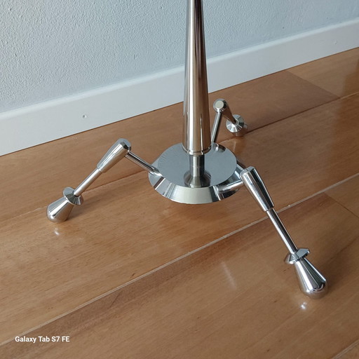 STAINLESS STEEL SIDE TABLE WITH EPOXY TOP.