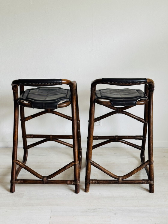 Image 1 of Vintage Bamboo Barstools Horsnaes Denmark 1970s