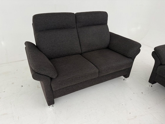 Image 1 of Himolla set set couch sofa three seater two seater armchair fabric brown