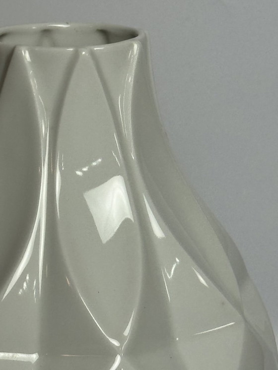 Image 1 of Mid-Century Ceramic High Gloss Enamel White Porcelain Vase with Geometric Relief by Königlich privilegierte Porzellanfabrik.