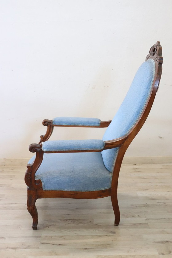 Image 1 of Fauteuil ancien en noyer, Italie Mid Century