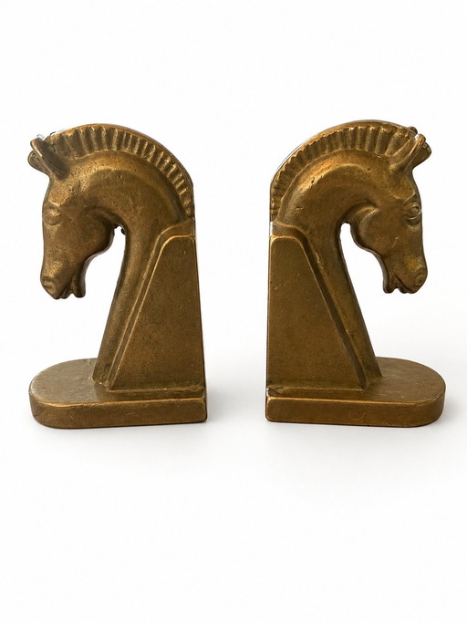 Serre-livres en laiton massif de style brutaliste représentant des chevaux - Allemagne, années 1960