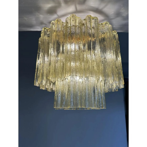Image 1 of Plafoniera Tronchi di lusso in vetro di Murano trasparente color ambra, stile italiano.