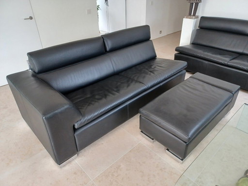 Leolux Sofa, Model Howlazy, in Black Aniline Leather and Polished Aluminum Legs