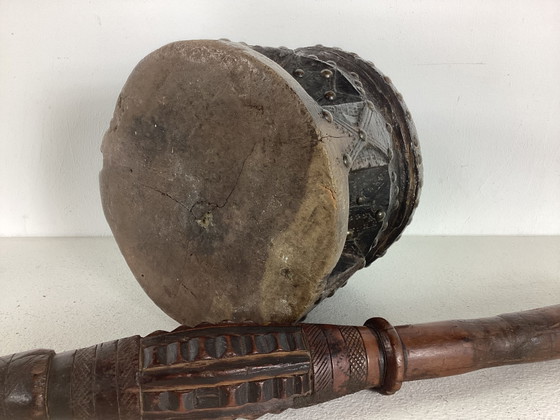 Image 1 of Antieke Vintage Noord-Afrikaanse Houten Vijzel Met Stamper