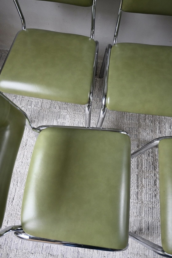 Set of 5 characteristic mid-century dining chairs 50/60, Chrome, Skai, Green (photo 9 of 13)