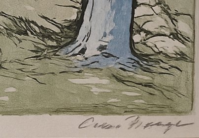 Image 1 of Hand-Signed Autumn Woodcut by Oskar Droege - Framed Vintage Expressionist Print