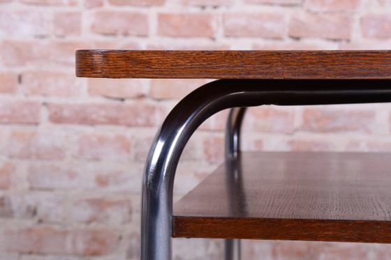 Gerestaureerde Bauhaus-tafel, van Vichr a spol., eikenhout, chroom, gepolijst, Tsjechisch, jaren 1940 (photo 12 of 15)