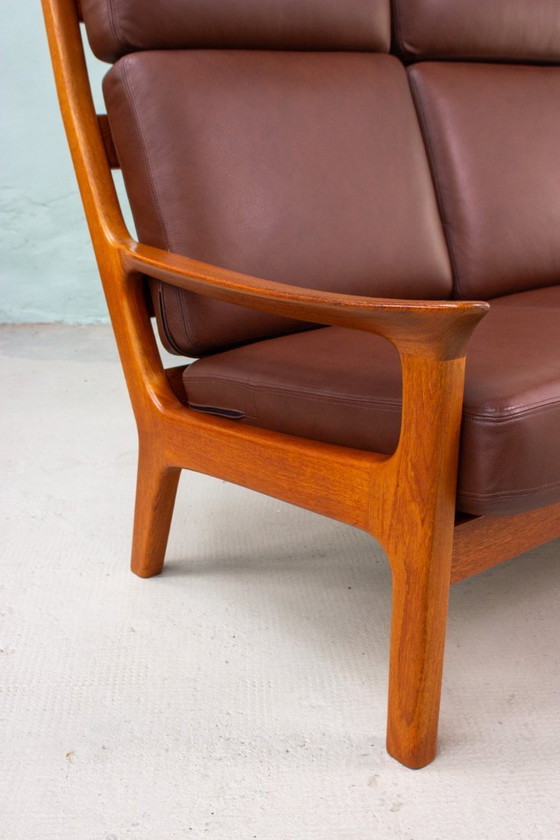 Image 1 of Canapé vintage en teck, style danois, Juul Kristensen, cuir, milieu du siècle