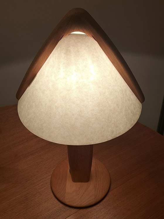 Image 1 of DOMUS Table Lamp Type 7701 – Solid Wood – Lunopal Shade – Design Classic