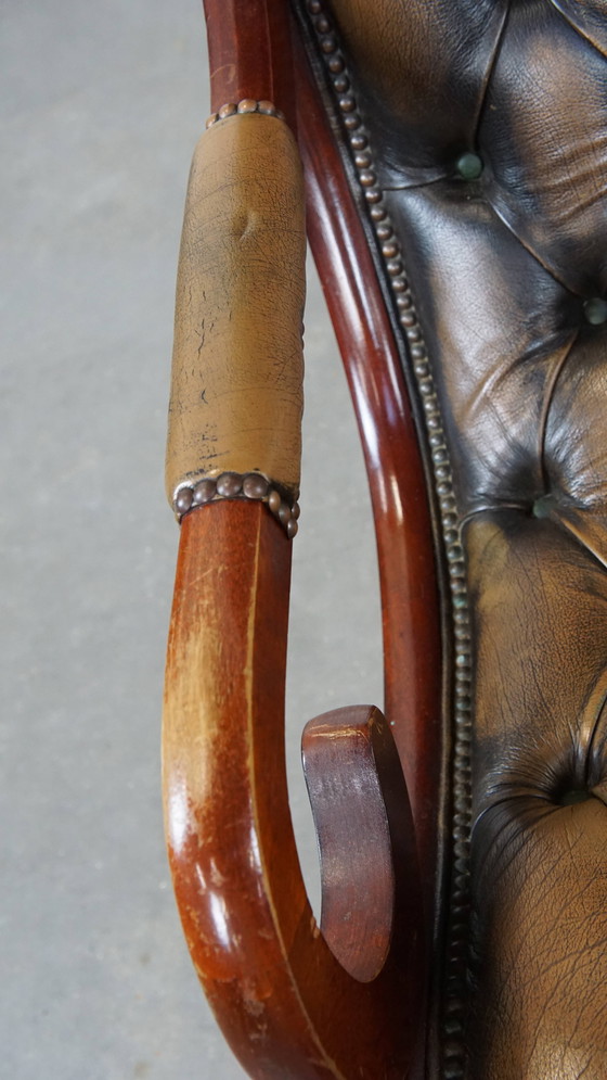 Image 1 of Grüner Vintage-Chesterfield-Sessel aus Rindsleder