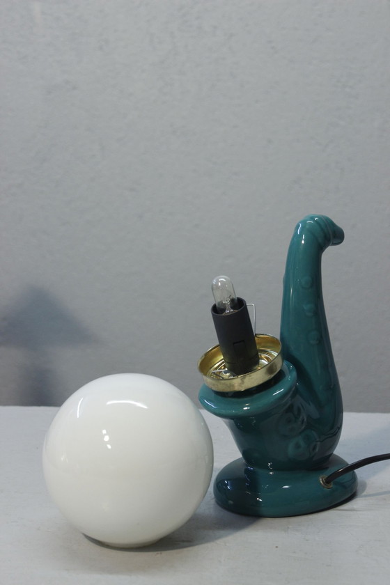 Image 1 of Vintage Saxophone Lamp Ceramic & Opaline Design 1980S