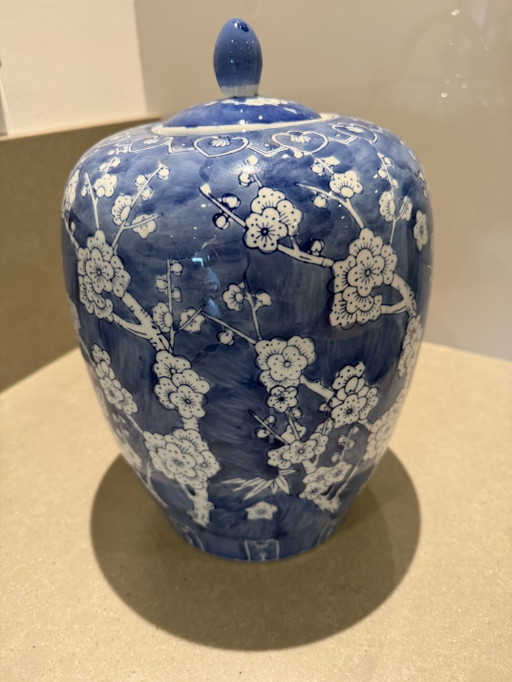Blau-Weiße Porzellan Deckelvase / Ingwertopf