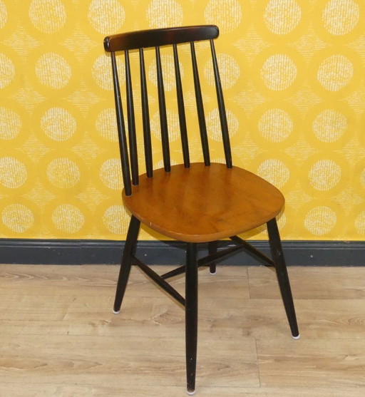 1960s classic ladder-back wooden chair, two-tone kitchen chair, tapiovaara style chair, black and brown