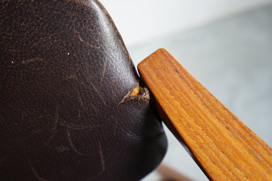 Image 1 of 6 Kai Kristiansen stoelen | Model 42 | Teak Leder patina