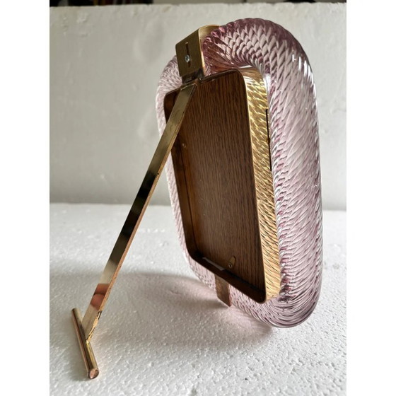 Image 1 of Ametista „Torchon“ Bilderrahmen aus Muranoglas und unbehandeltem Messing im Stil der Mid-Century-Moderne.